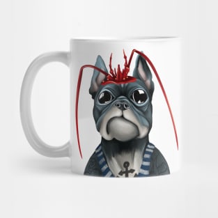 Bully French Bulldog sailor in a vest. Dog pirate with lobster claws. Mug